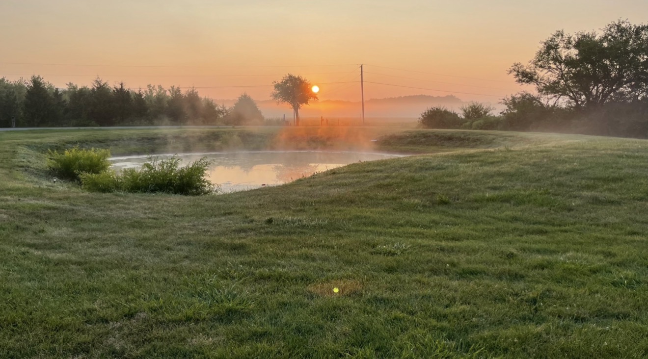 Sunrise over the farm pond at Ripple Run Farms, Circleville Ohio