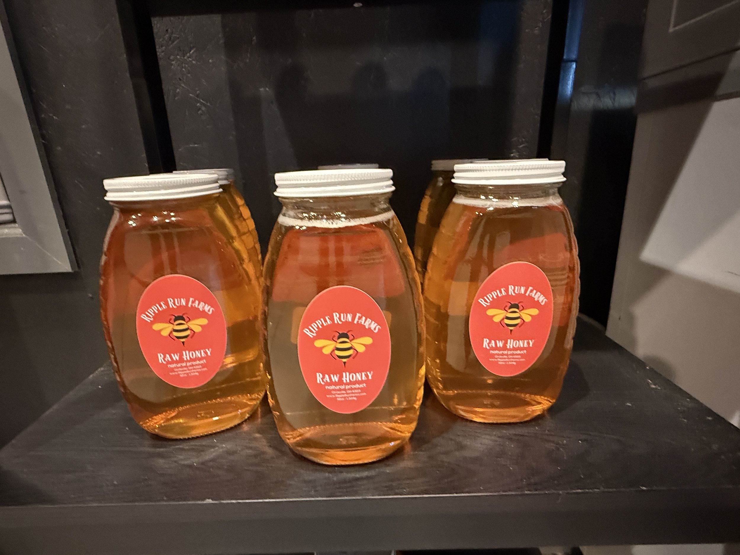 Ripple Run Farms raw local honey jars available in the farm store in Circleville Ohio